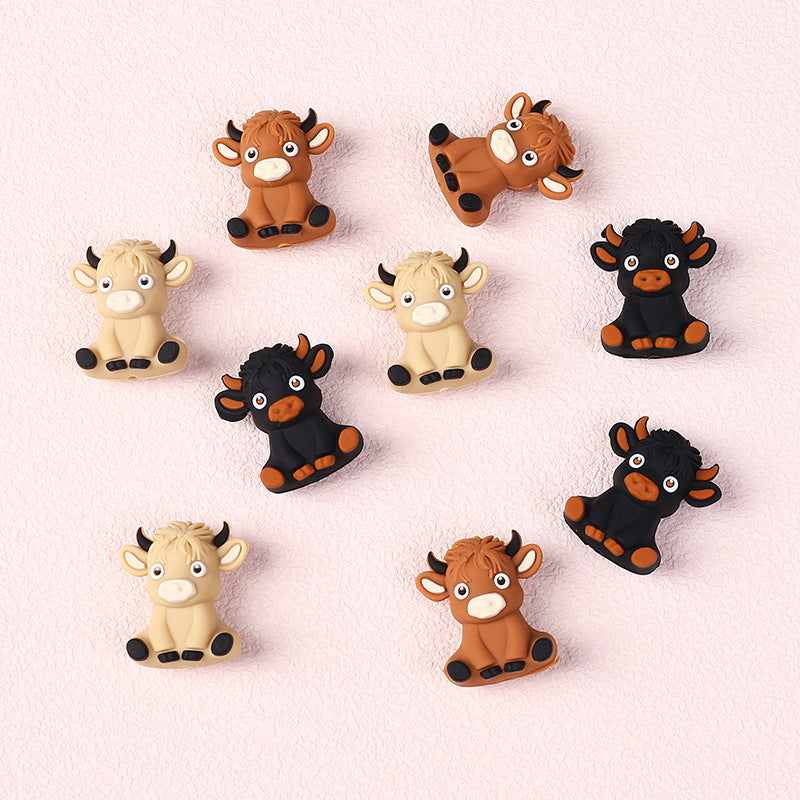 Wholesale 20pcs Western 3D Cow Silicone Focal Beads ACC-BDS-RongFa035
