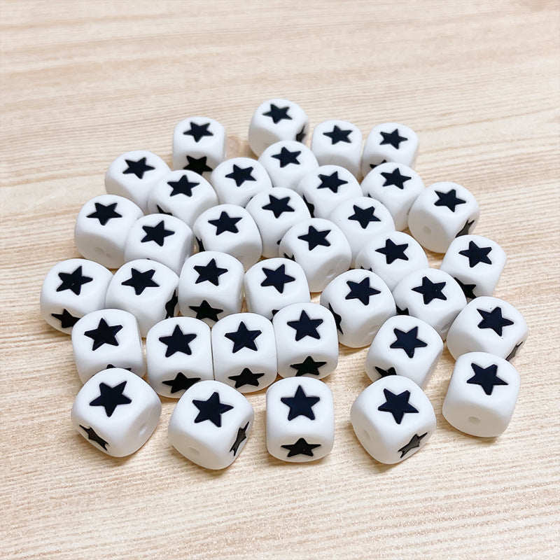 Wholesale 50PCS 12MM Five Pointed Star Love Dice Silicone Beads ACC-BDS-WDX002