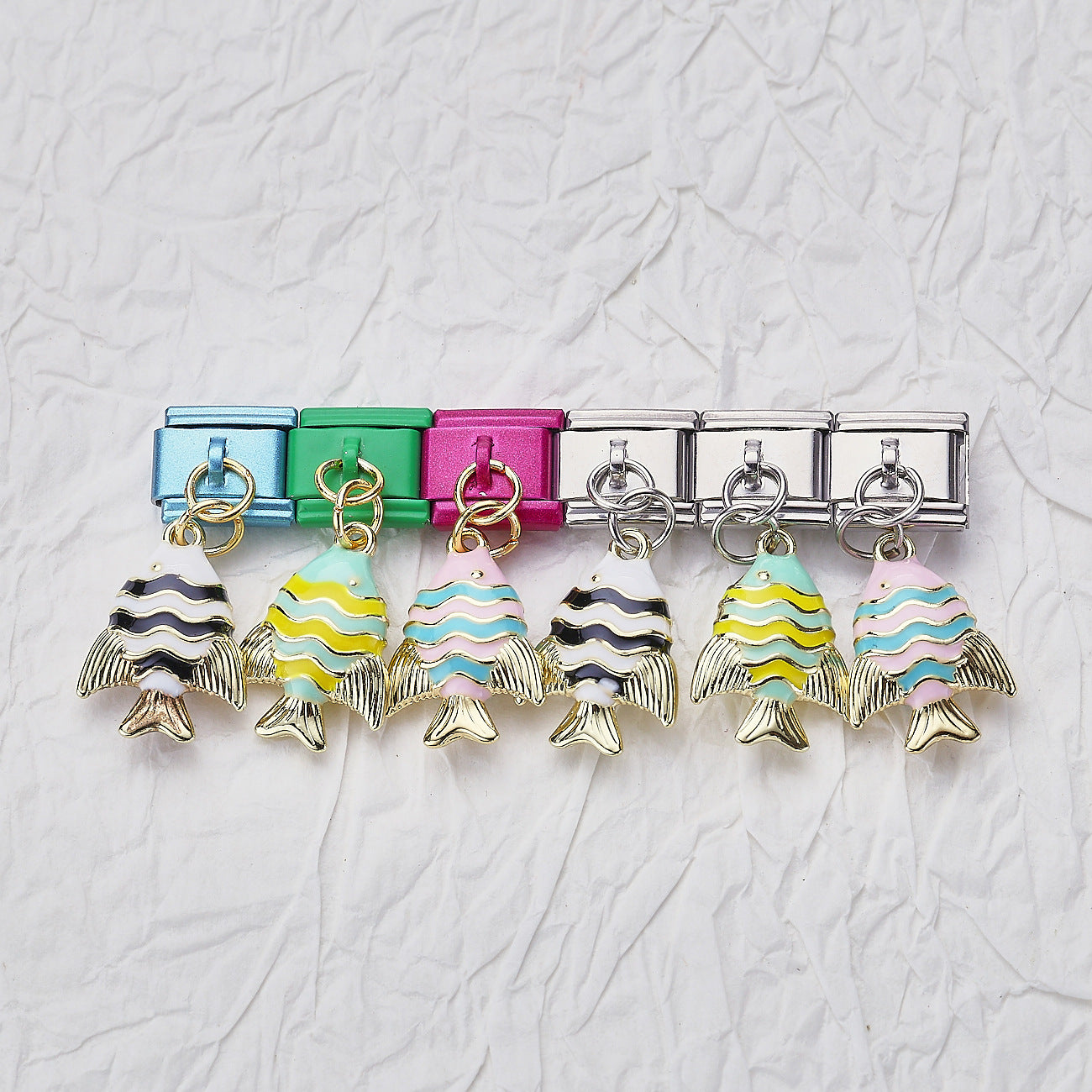Wholesale 10pcs Italian Charm Bracelet 9mm DIY Splicing Colorful Oil-Drip Tropical Fish Stainless Steel Composable Bracelet