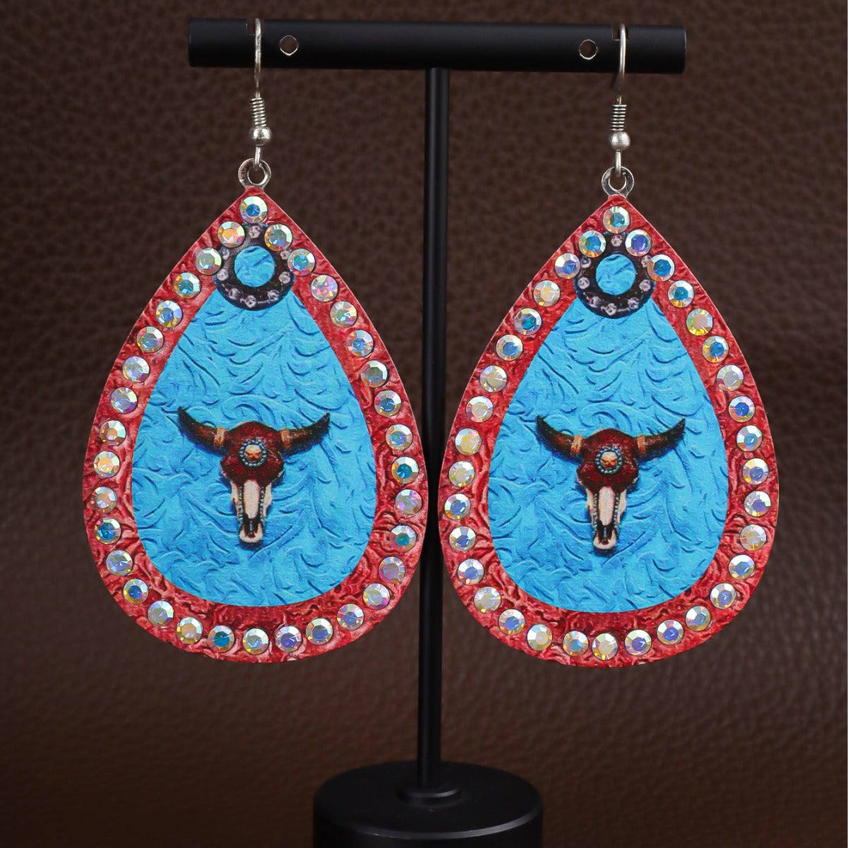 Wholesale  western wind embossed leather earrings