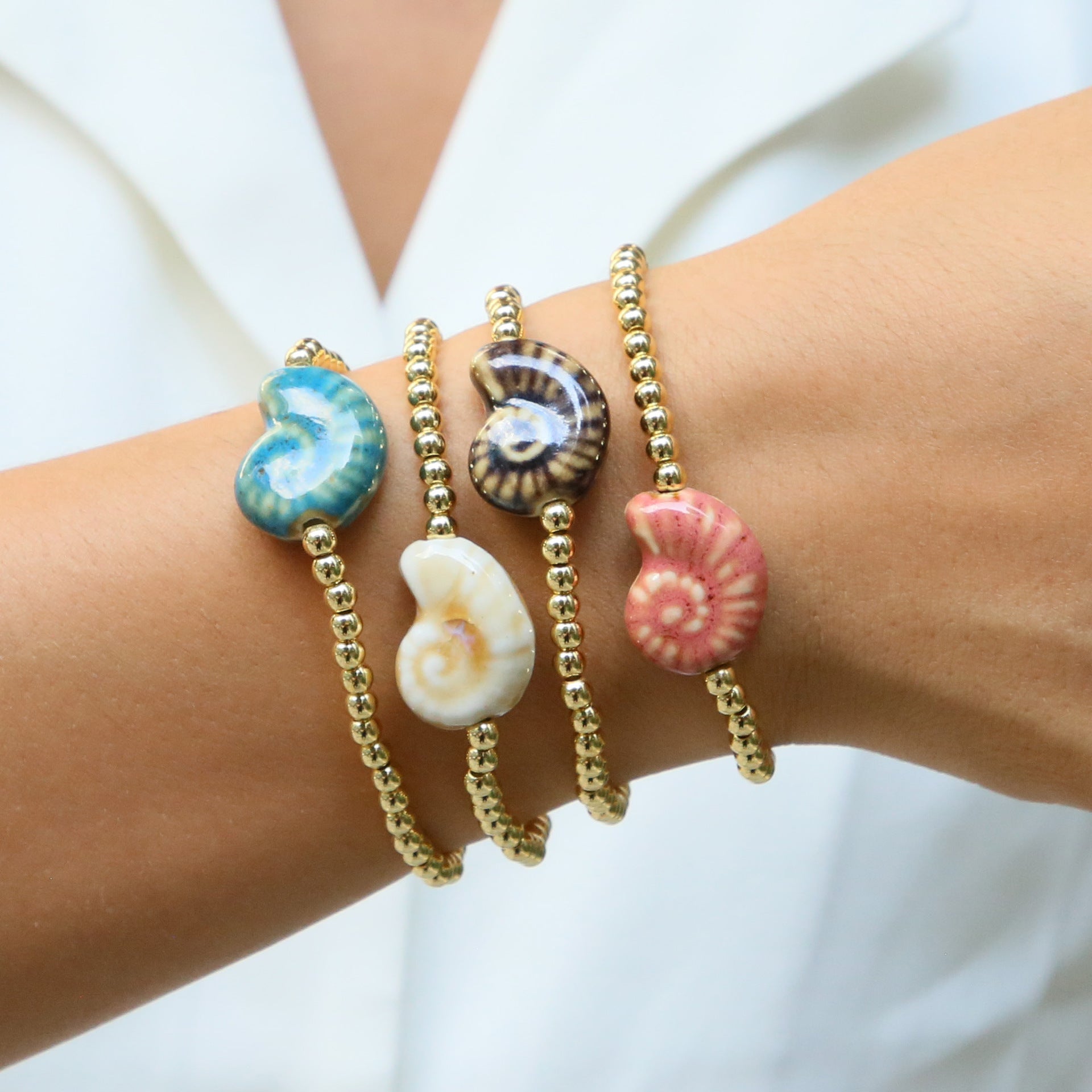 Wholesale Ocean Series Beach Style Conch Starfish Shell Fish Ceramic Glass Copper Bead Bracelet