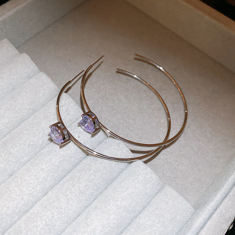 Wholesale Real Gold Silver Needle Zircon Love C- shaped Earrings