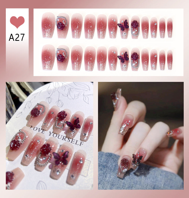 Wholesale 24 Pieces/box Diamond Butterfly Glitter Nail Art Press-on Nails Kits Nail Stickers ACC-NS-DiNa002