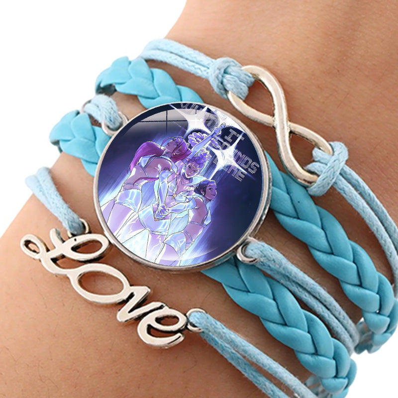 Wholesale kpop anime leather multi-layer blue braided hand jewelry