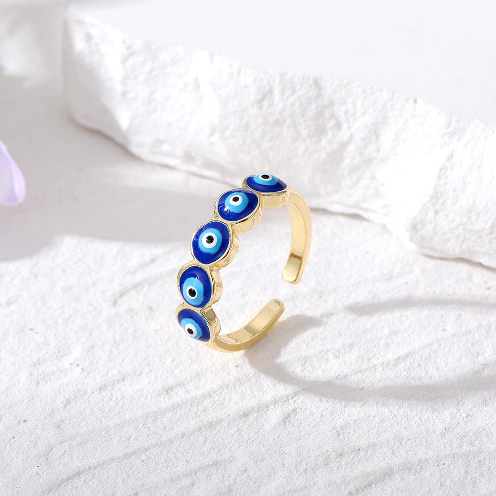 Wholesale Alloy Plated Evil Eye Open Ring Geometric Retro Design Fashion Jewelry Accessory For Everyday Wear