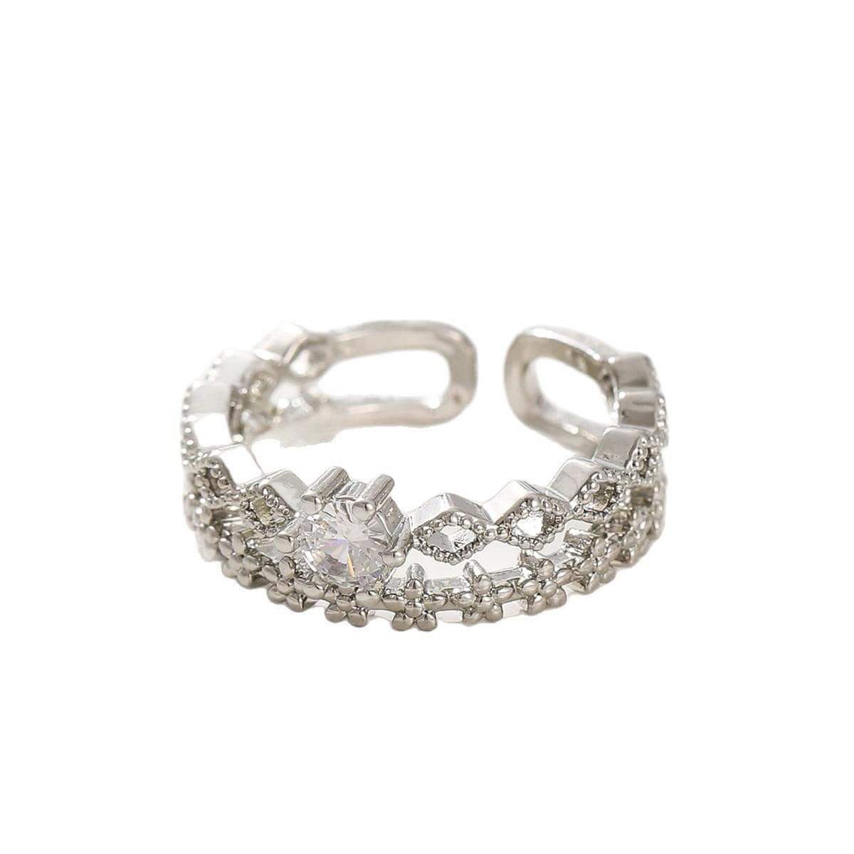 Wholesale Diamond-studded open adjustable ring cross hollow light luxury ring