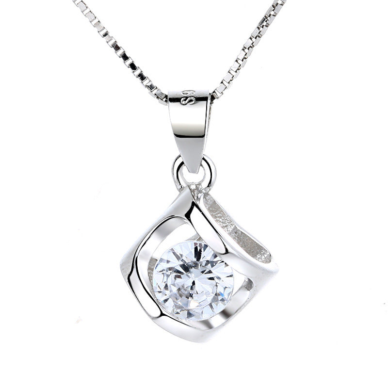 Wholesale S925 Sterling Silver Heart-shaped Rubik's Cube Necklace