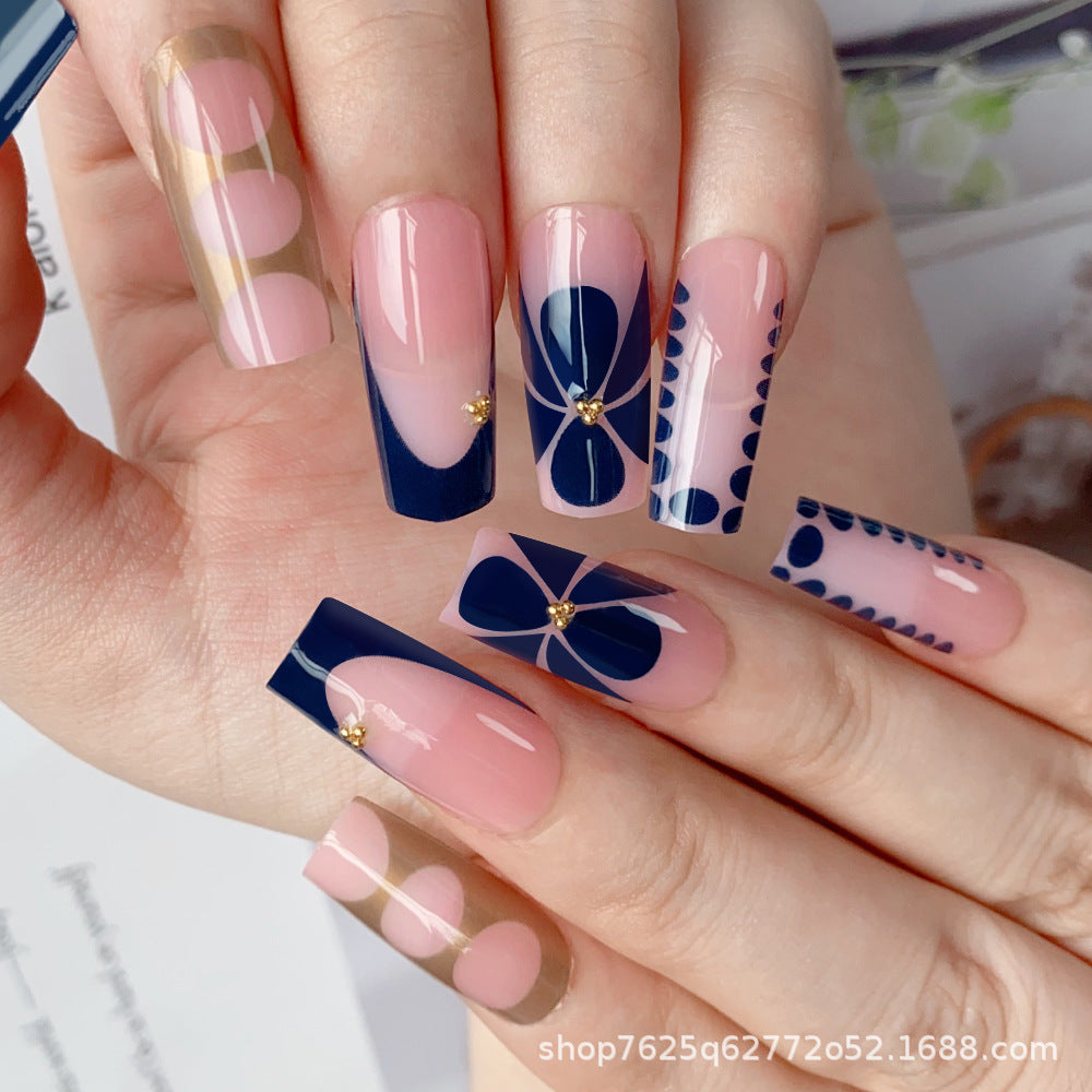 Wholesale 24Pcs Christmas Press On Nails Short Square Almond Gradient Rhinestone Cute Flower Design For Boutique Resale