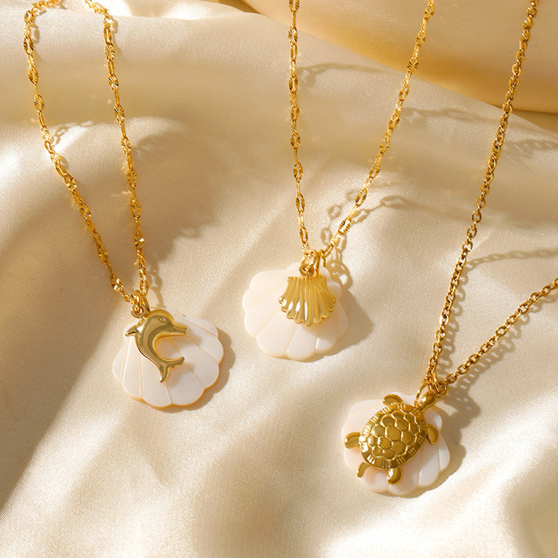 Wholesale Stainless steel  beach starfish necklace summer style conch pendant shell diy necklace