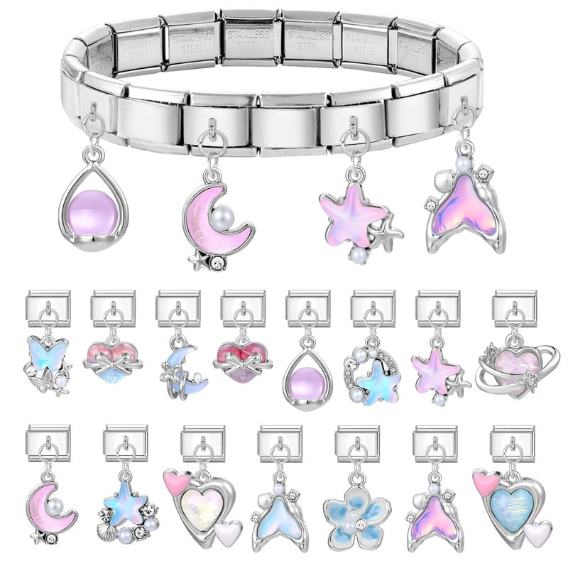 Wholesale Italian Charm Bracelet 9mm DIY Splicing Colorful Silver Pendant Stainless Steel Composable Bracelet