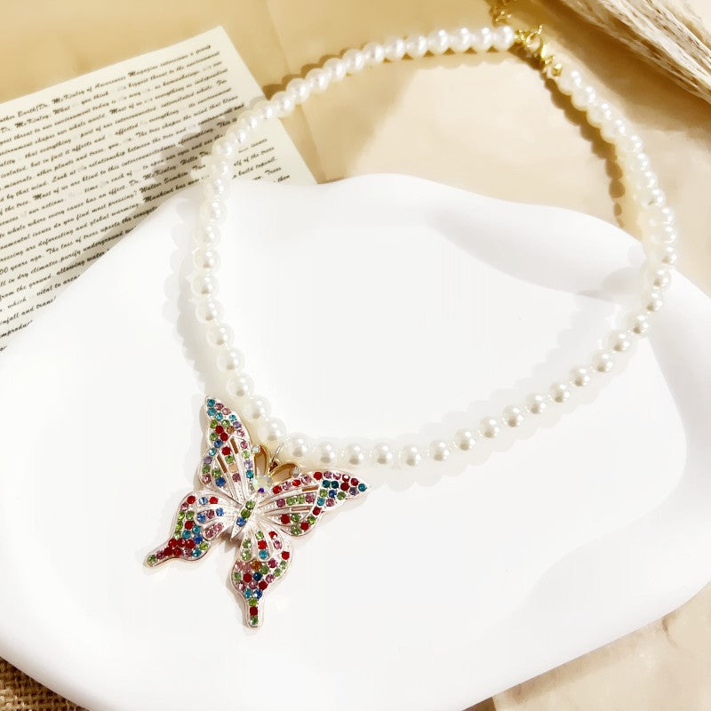 Wholesale  Cross Necklace  Colorful Diamonds and Pearls Necklaces