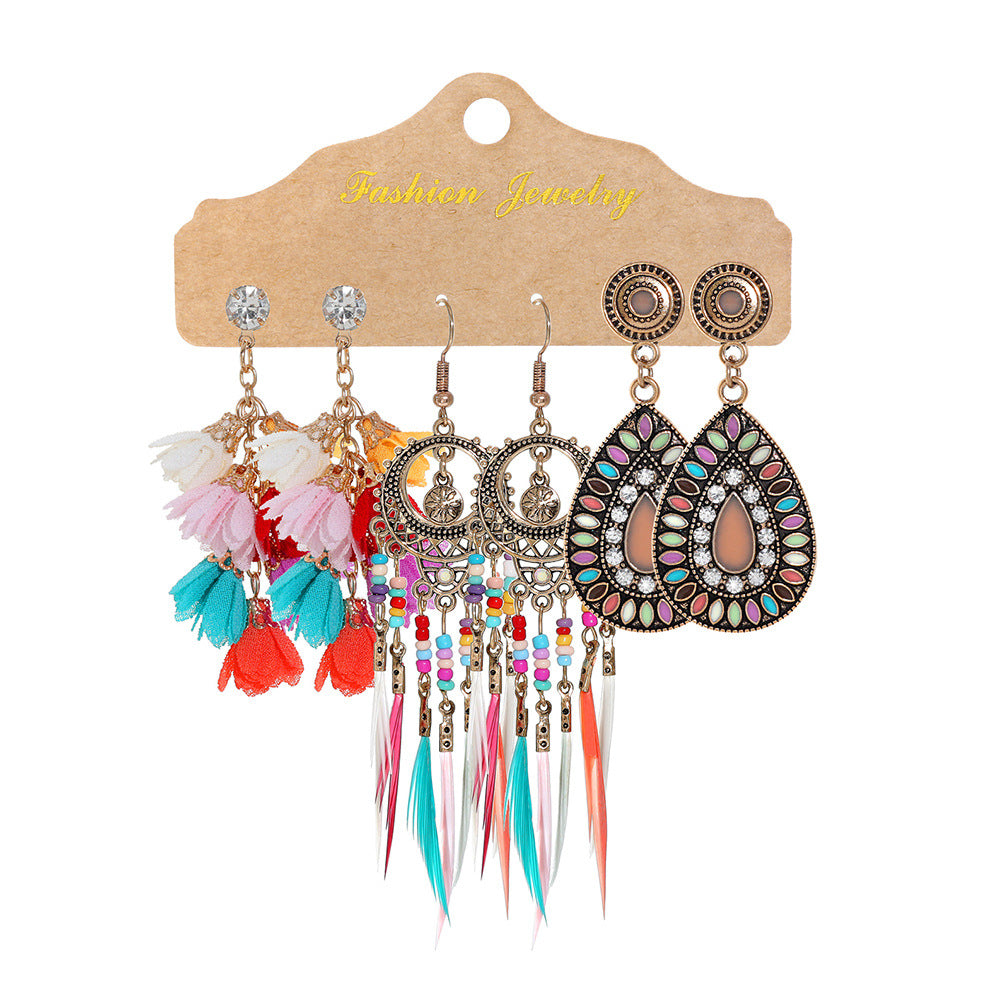 Wholesale Bohemian Tassel Flower Earrings Set,  Handmade Alloy