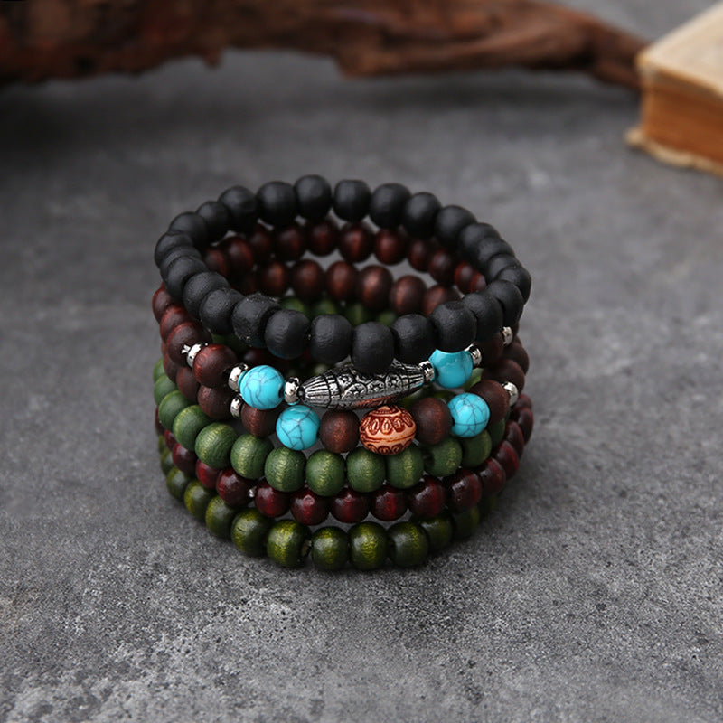 Wholesale Vintage handmade beaded men' s bracelet set adorned with turquoise beads