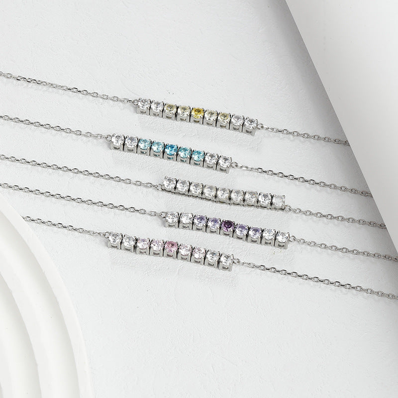 Wholesale  fashion clavicle chain color gradient round tennis necklace