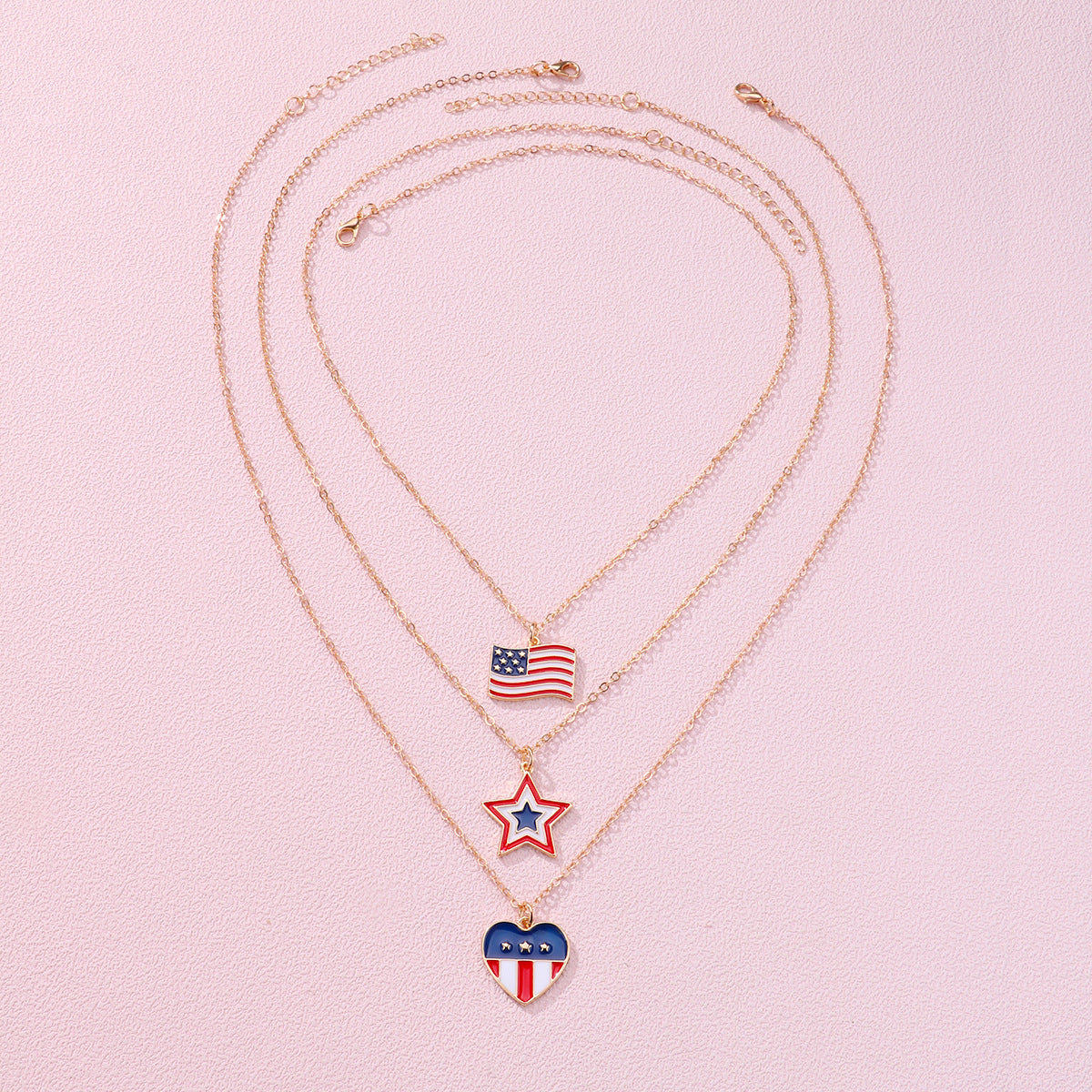 Wholesale US Independence Day Set Necklace Flag Five-pointed Star Love Alloy Oil Drop Necklace