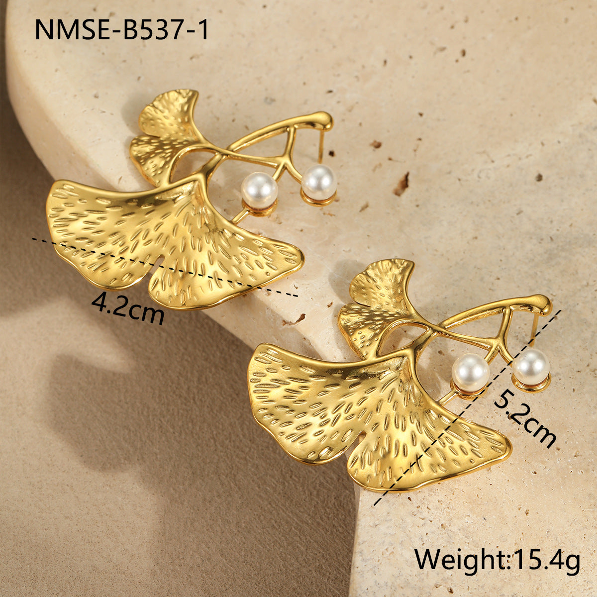 Wholesale  luxury ginkgo leaf exaggerated earrings stainless steel bracelet rings