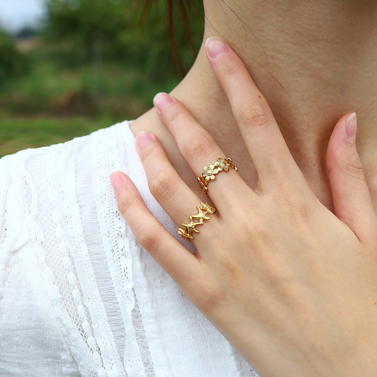 Wholesale  stainless steel flower ring opening adjustable ring