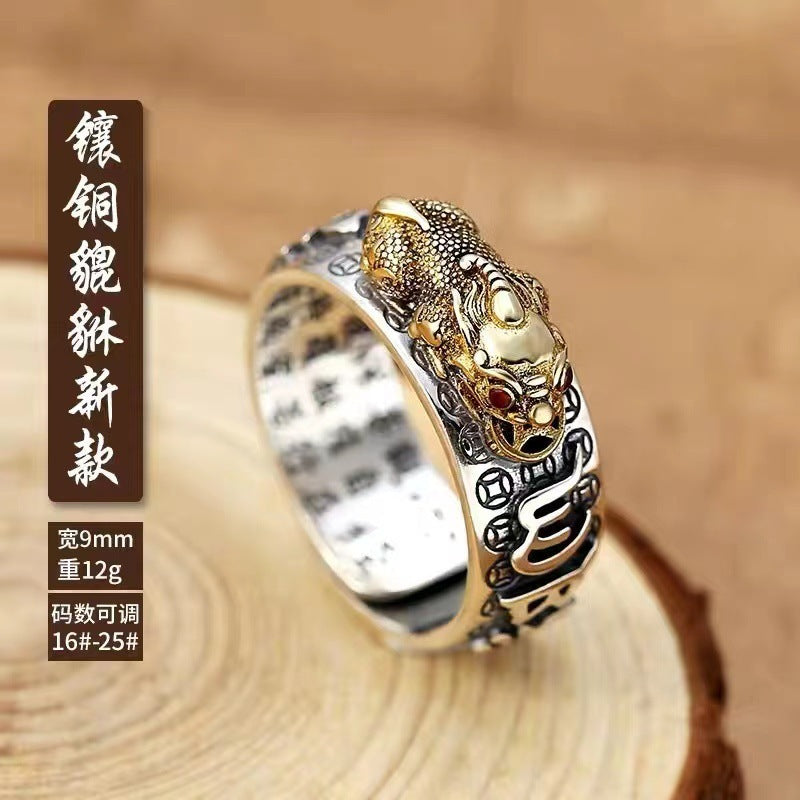 Wholesale Thai Silver Pixiu Ring Unisex Adjustable Buddhist Jewelry Accessory Gift Boutique