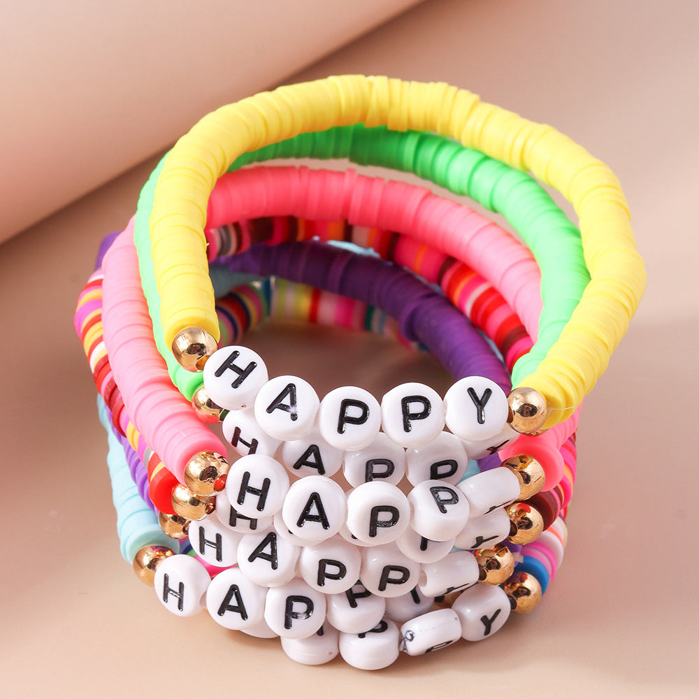 Wholesale Random Soft Pottery HAPPY Letter Bracelet ACC-BT-YueSen004