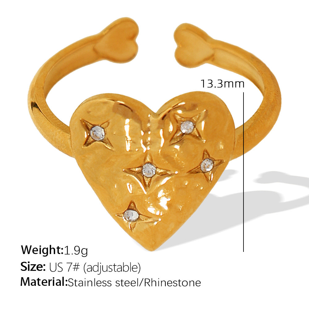 Wholesale luxury fashion niche fine throw geometric women' s ring geometric diamond titanium steel gold plated open ring
