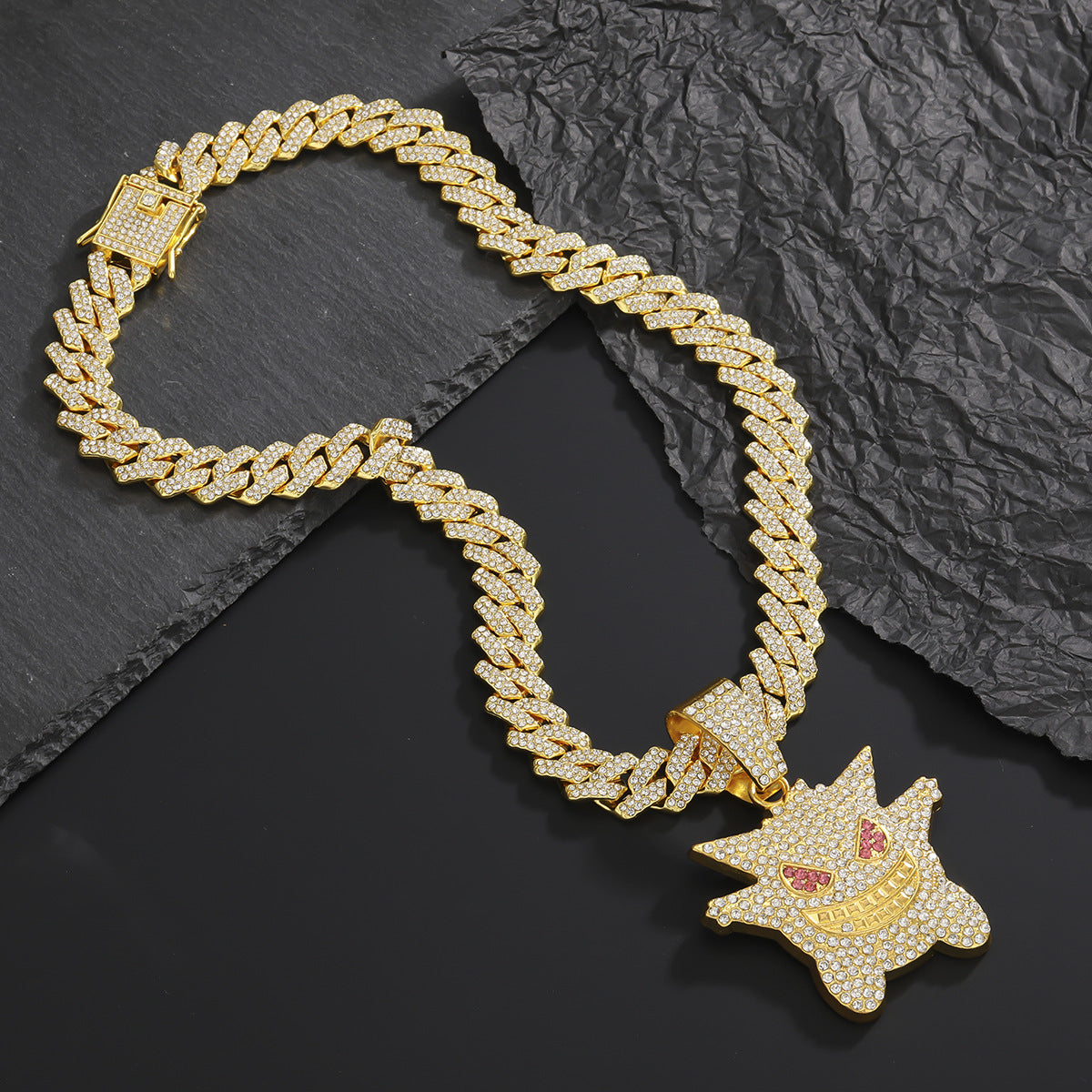 Wholesale Cartoon Anime Pendant Necklace with Diamond Hip Hop Cuban Chain ACC-NE-MeiWeite005