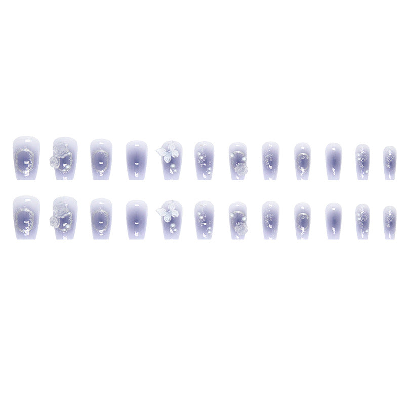 Wholesale 24 Pieces/box Blue Butterfly Camellia Nails Kits Nail Stickers