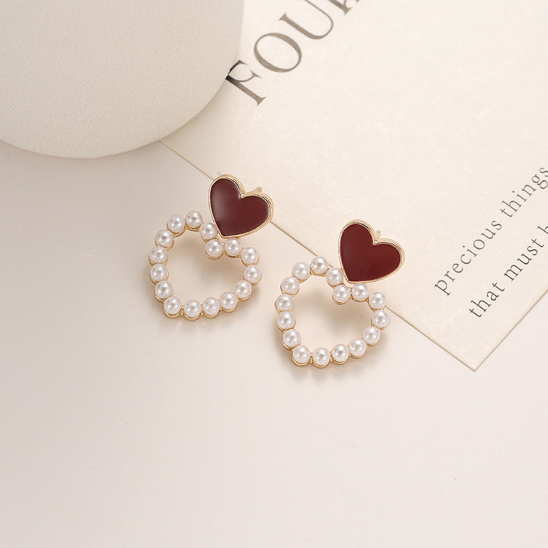 Wholesale Oil Drop Hollow Love Pearl Earrings