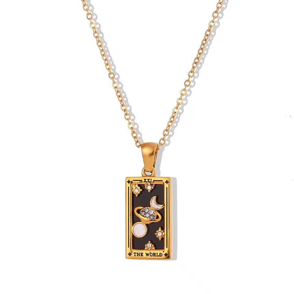 Wholesale  Rectangular Drop Oil and Diamond Tarot Pendant Necklace