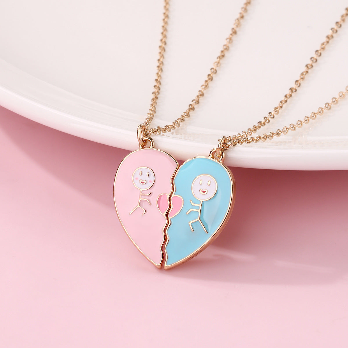 Wholesale children's cartoon stickman love alloy water drop oil necklace set