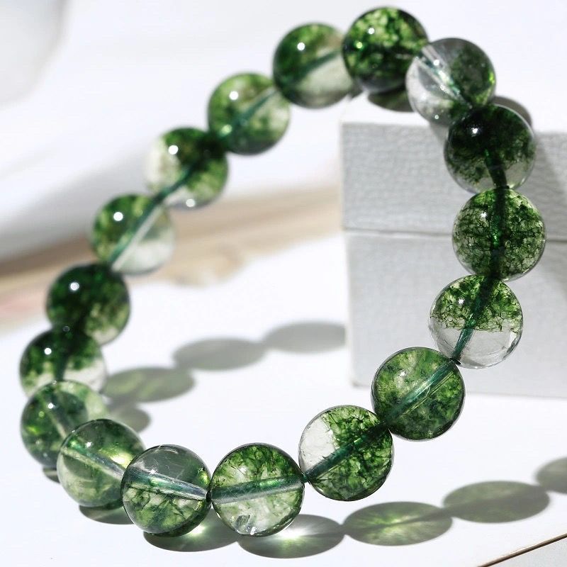 Wholesale Natural Green Ghost crystal single three-ring bracelet