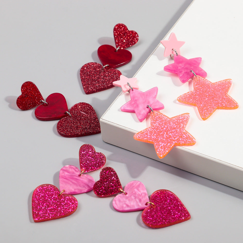 Wholesale Valentine's Day peach heart love glitter acrylic color love earrings