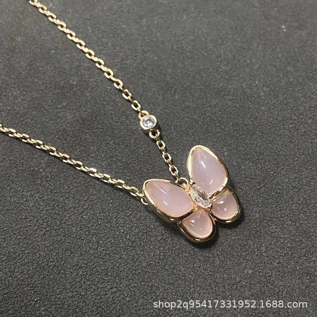 Wholesale Gold Electroplated Butterfly Necklace,  Turquoise and Mother-of-Pearl,  Trendy Jewelry Accessory