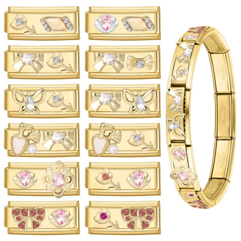 Wholesale Stainless Steel DIY Modular Bracelet Set Gold Rhinestone Butterfly Pearl Jewelry Accessory