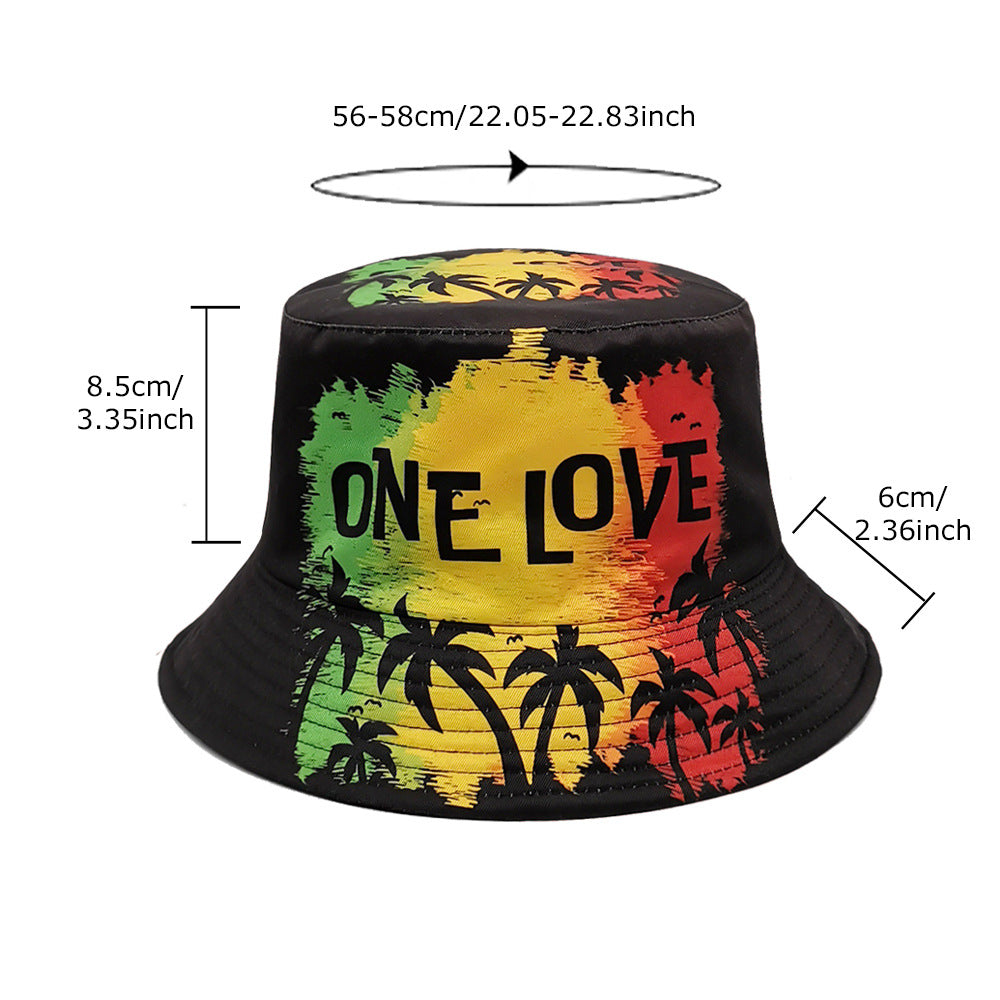 Wholesale ONE LOVE Coconut Tree Print Bucket Hat ACC-HT-ShunMa002