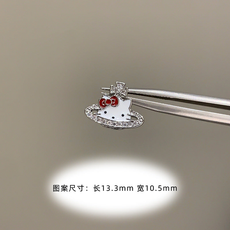 Wholesale Titanium Steel Full Diamond Cat Earrings