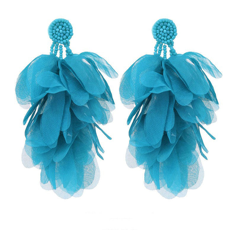 Wholesale  handmade fabric flower tassel earrings