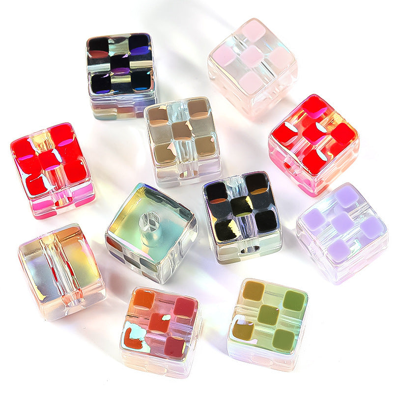 Wholesale 30pcs/pack 14mm Checkerboard Square Beads with Through-hole Acrylic Beads ACC-BDS-BLG024
