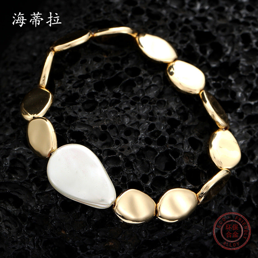 Wholesale  casual baroque pearl alloy bracelet creative style  elastic bracelet