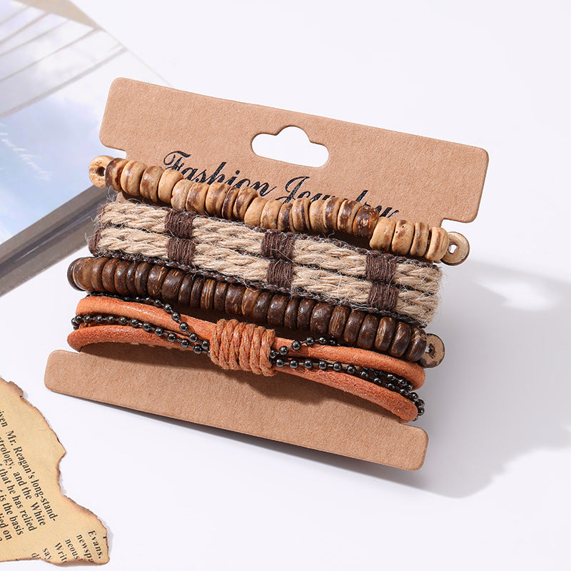 Wholesale 4pcs Retro Suit Bracelet Diy Braided Cowhide Men's Bracelet ACC-BT-YunJ007