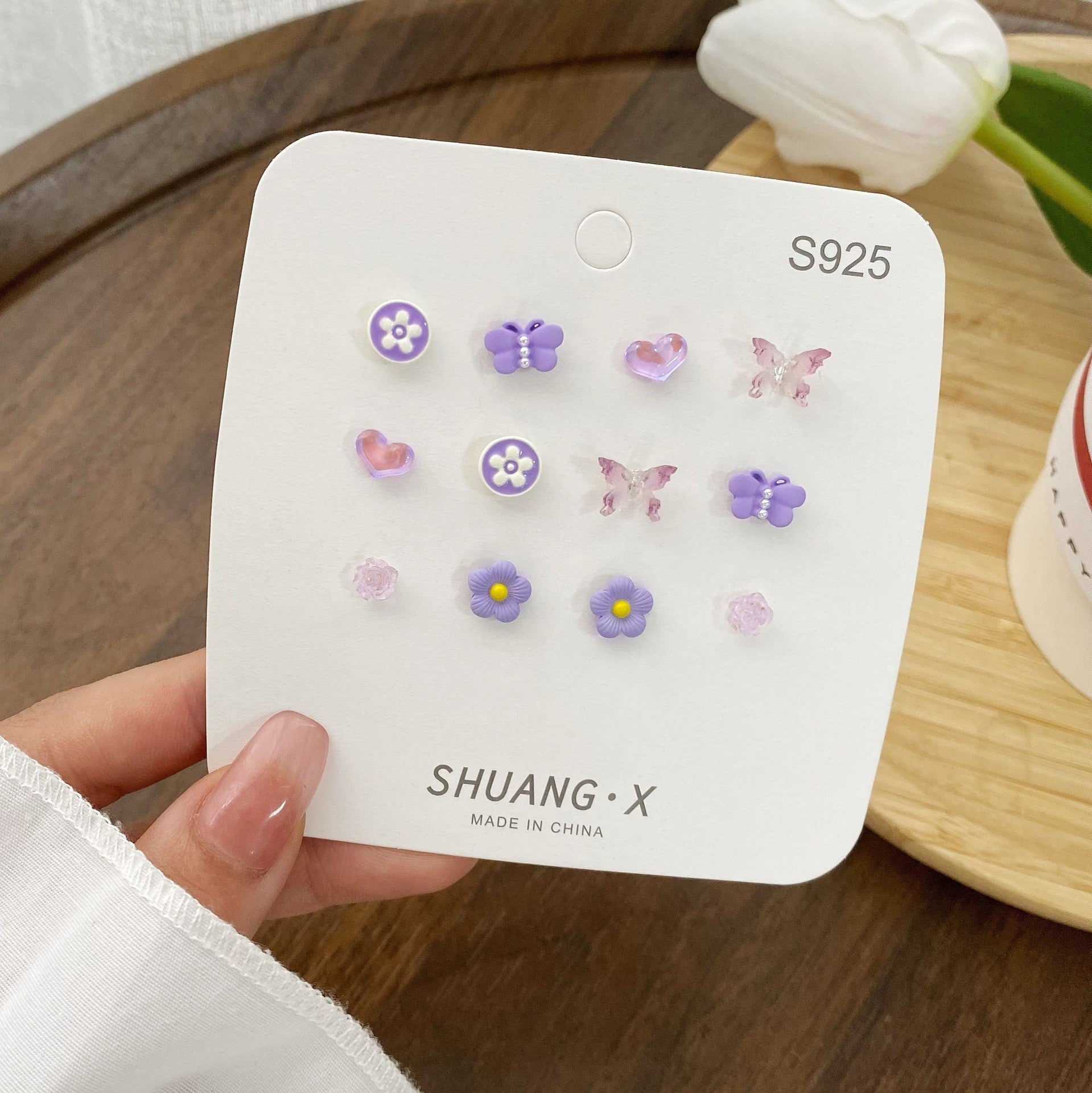 Wholesale Sweet and fresh silver needle small floral and fruit earrings