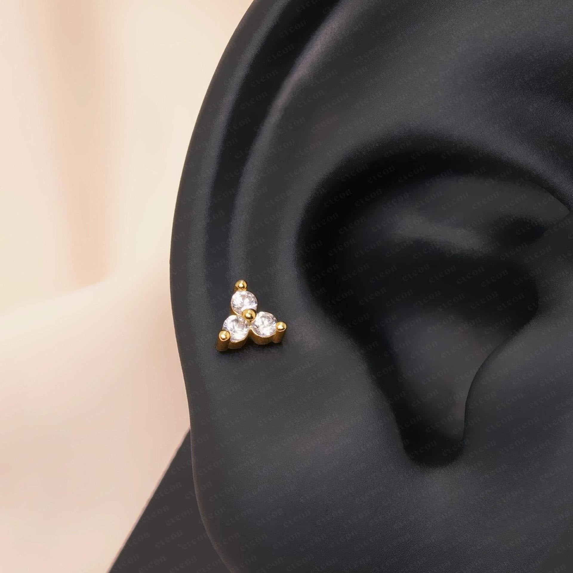Wholesale European and American Cross-border Stainless Steel 18K Gold Puncture Zircon Ear Nail Nail Nail Straight Screw Ear Nail Titanium Steel Ear Jewelry