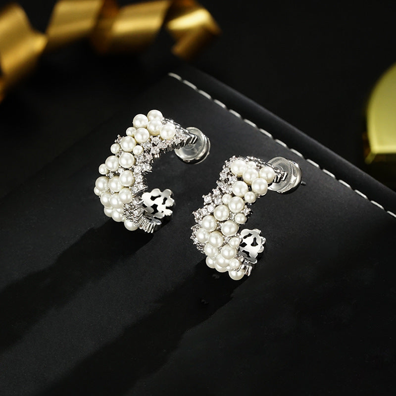 Wholesale Real gold plating round beads C- type temperament earrings