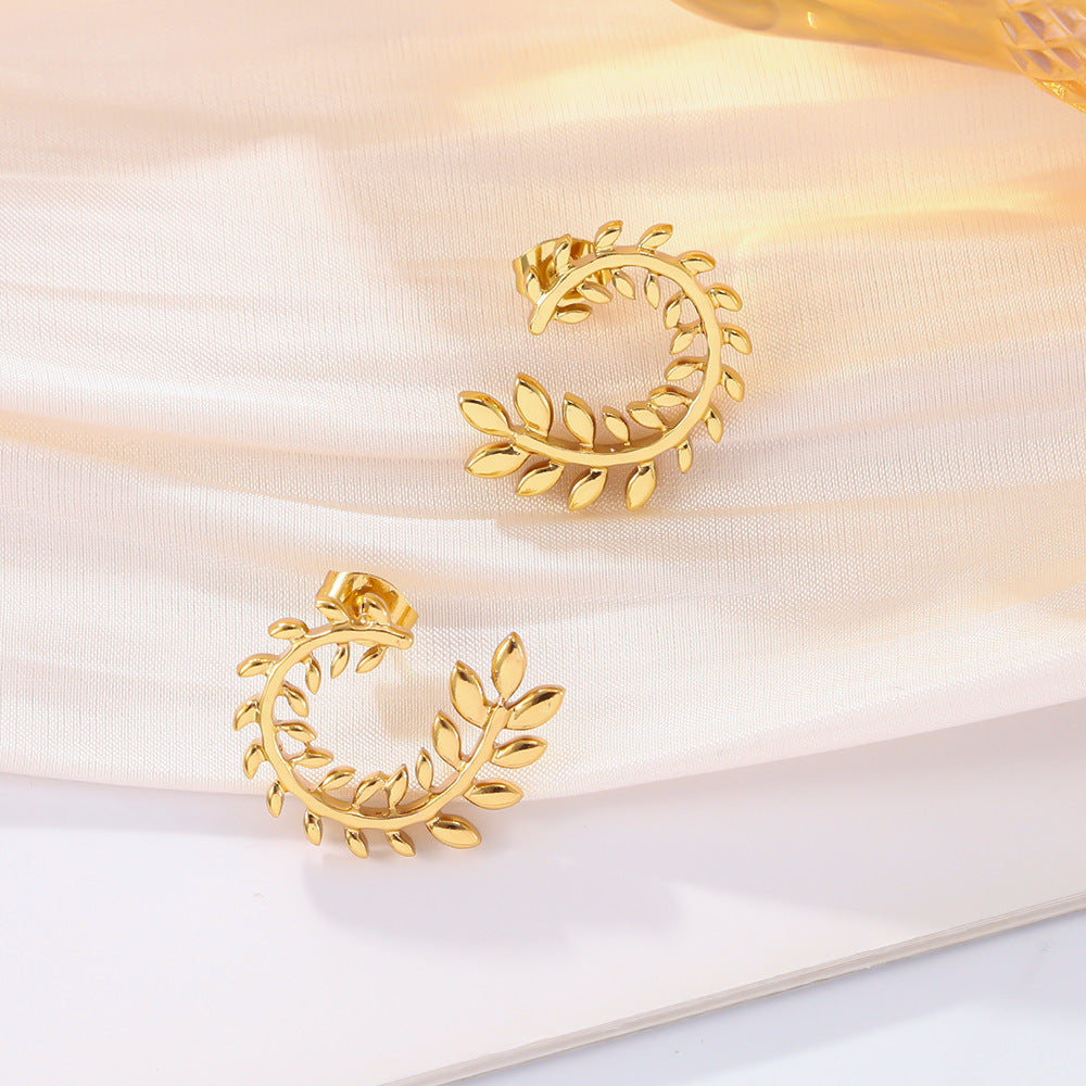 Wholesale Trendy Gold Wheat Ear Earrings For Women 18K Gold Plated Stainless Steel Jewelry Accessory
