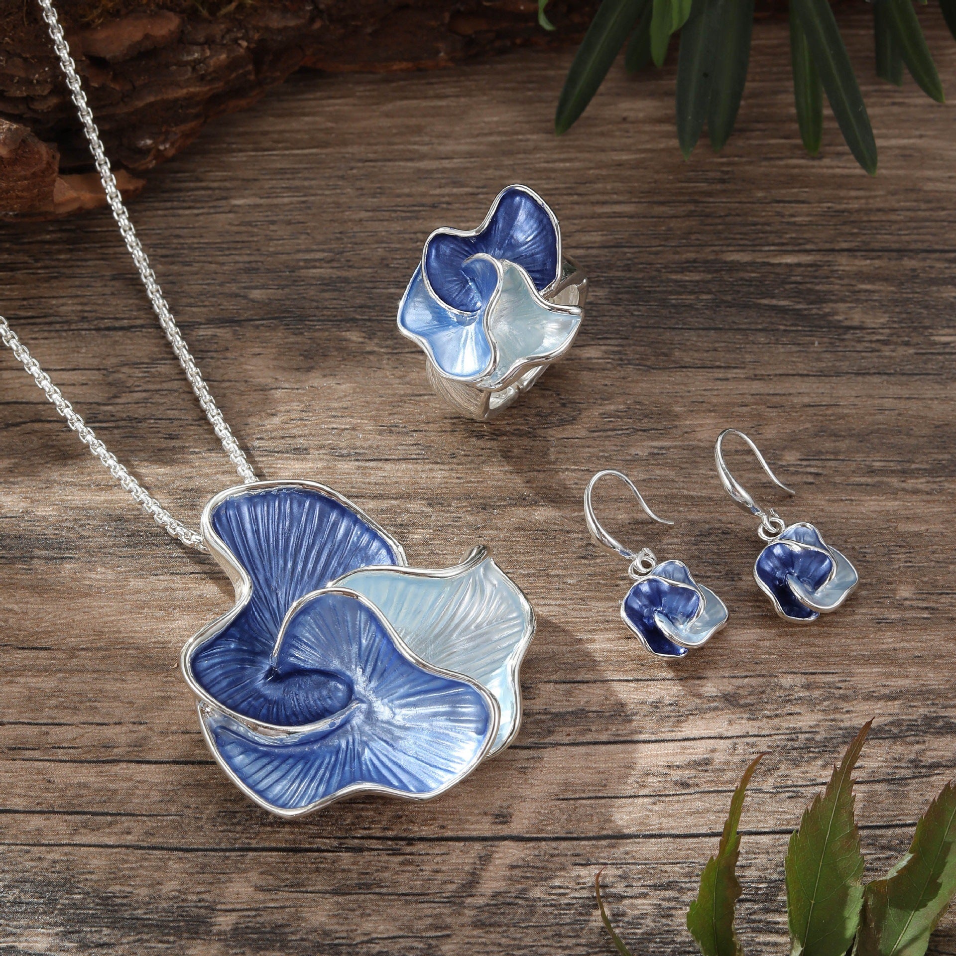 Wholesale Colorful Petal Geometric Oil Painting Earrings Rings Pendant Set