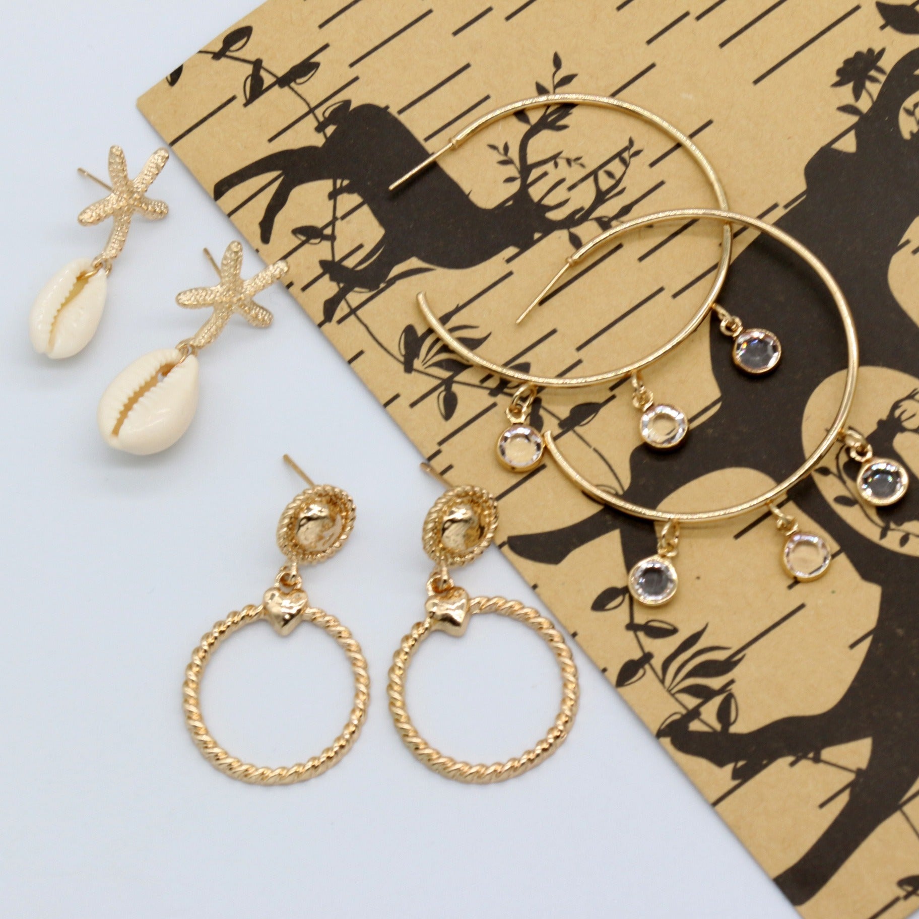 Wholesale  Summer Beach Shell Starfish Circle Alloy Rhinestone Earrings suit