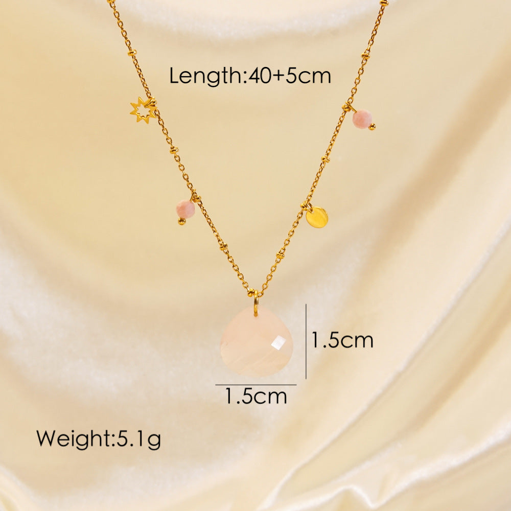 Wholesale  Light Luxury Water Drops  Crystal Lapis Lazuli Stainless steel Necklace