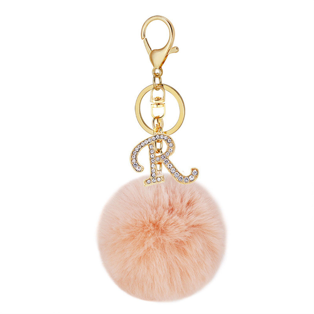 Wholesale Fur Ball Rhinestone Alloy Letter Keychain ACC-KC-YuanFei005