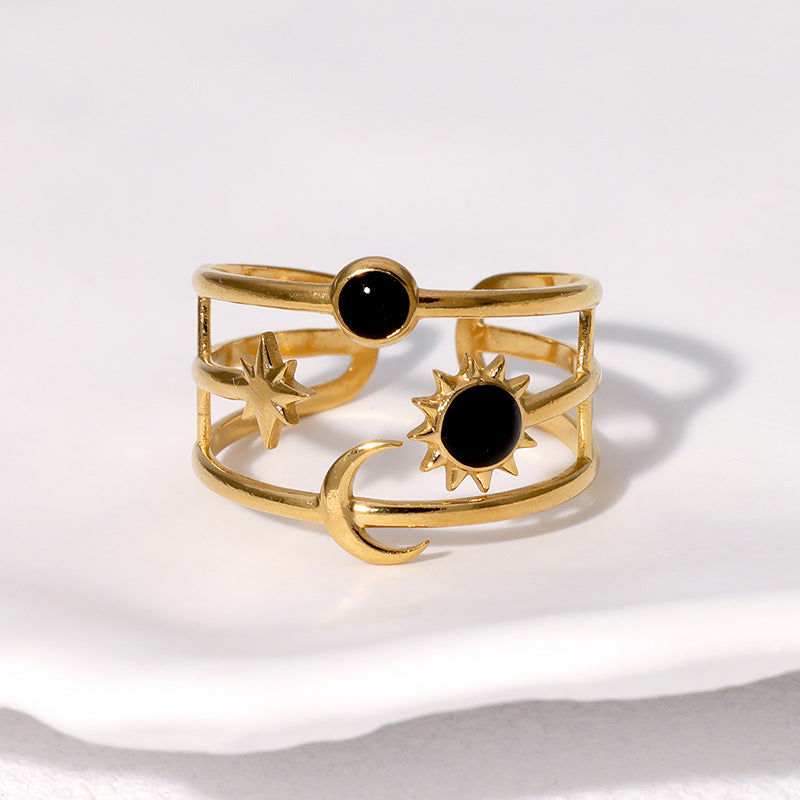 Wholesale Black Star Moon Sun Adjustable Ring Stainless Steel Open Index Ring Trendy Fashion Jewelry Accessory Boutique Gift