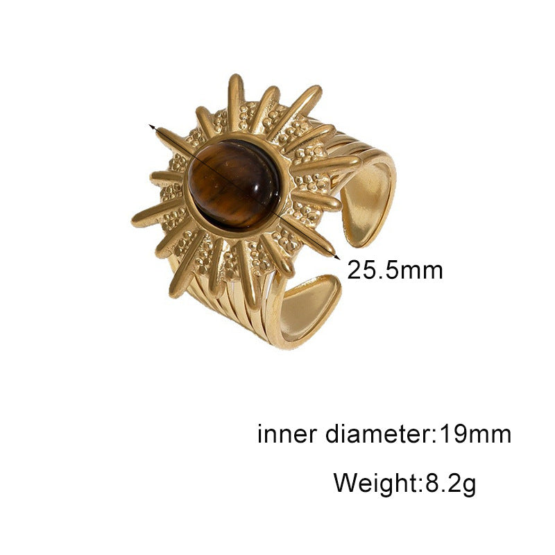 Wholesale Vintage Stainless Steel Open Ring Tiger Eye Stone Fashion Accessory for Resale