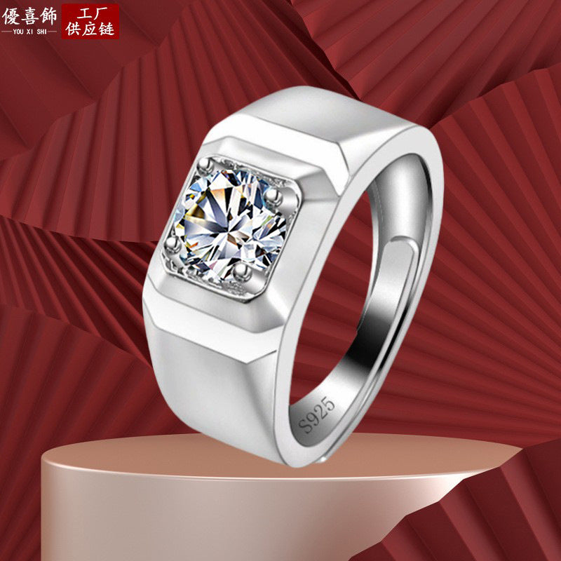 Wholesale Silver Plated High Carbon Diamond Ring Men's Rings ACC-RS-Youxi003